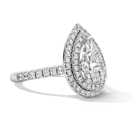 3 CT. T.w. Pear-Shaped Certified Lab-Grown Diamond Double Frame Engagement Ring in 14K White Gold (F/Vs2)