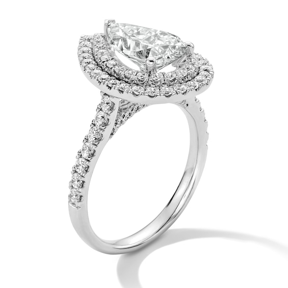 3 CT. T.w. Pear-Shaped Certified Lab-Grown Diamond Double Frame Engagement Ring in 14K White Gold (F/Vs2)