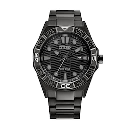 Men’s Citizen Eco-Drive® Brycen Black IP Stainless Steel Analog Watch with Black Dial (Model: AW1855-52E)