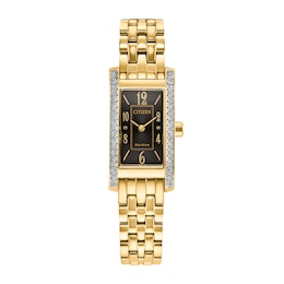 Ladies’ Citizen Eco-Drive® Palidoro Gold-Tone IP Analog Watch with Black Dial and Crystal Bezel (Model: EG7112-59E)