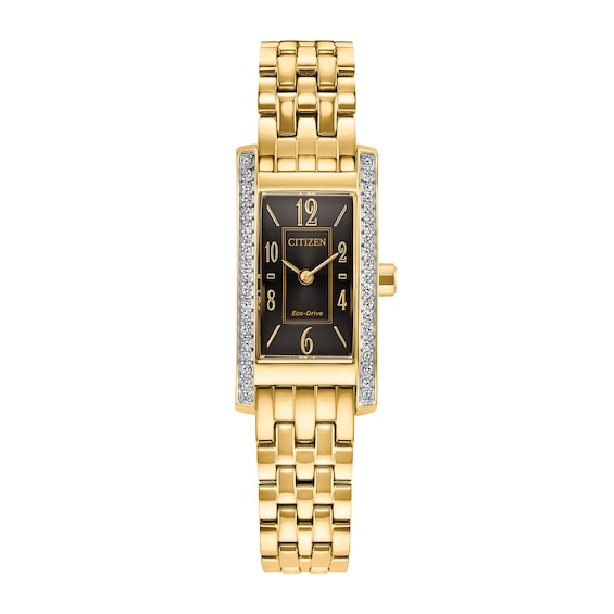 Ladiesâ Citizen Eco-DriveÂ® Palidoro Gold-Tone IP Analog Watch with Black Dial and Crystal Bezel (Model: Eg7112-59E)
