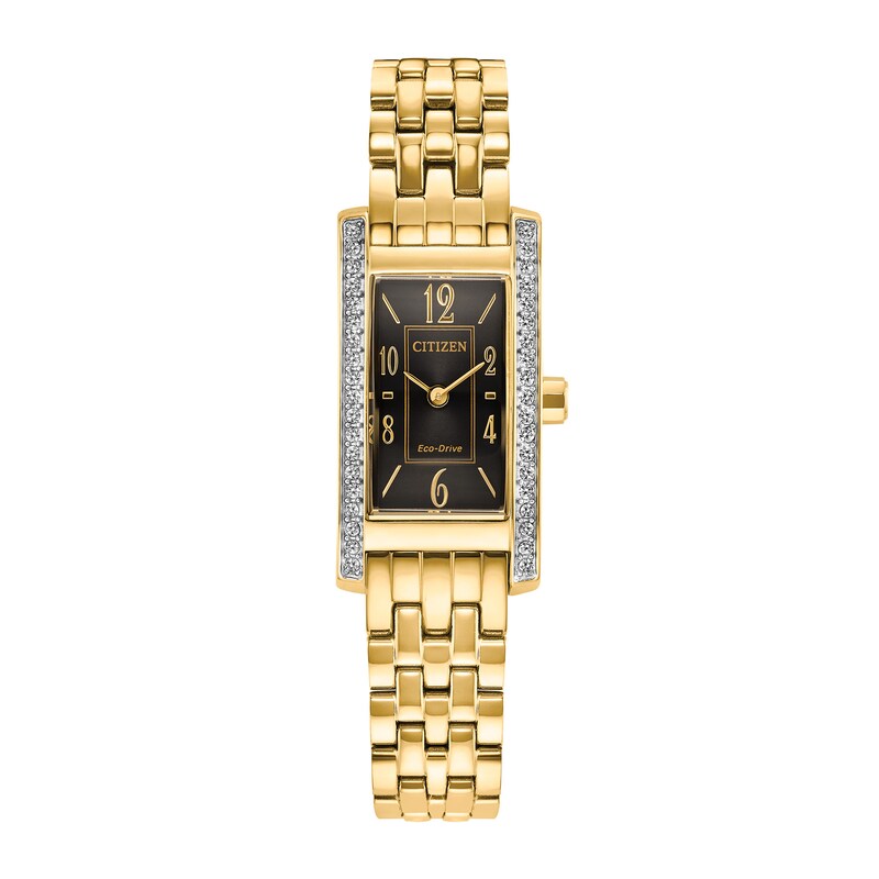 Main Image 1 of Ladies’ Citizen Eco-Drive® Palidoro Gold-Tone IP Analog Watch with Black Dial and Crystal Bezel (Model: EG7112-59E)