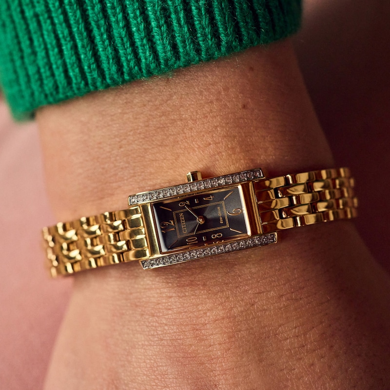 Main Image 4 of Ladies’ Citizen Eco-Drive® Palidoro Gold-Tone IP Analog Watch with Black Dial and Crystal Bezel (Model: EG7112-59E)