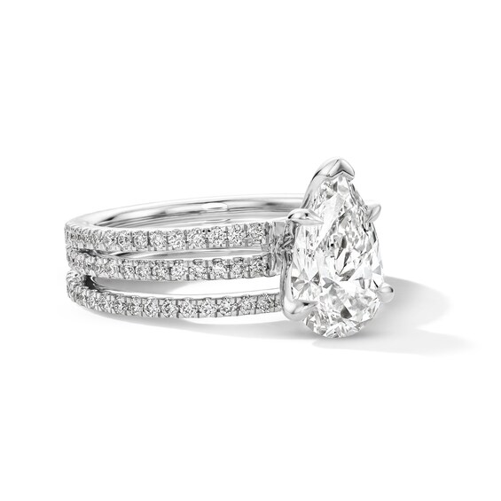 3 CT. T.w. Pear-Shaped Certified Lab-Grown Diamond Bridal Set in 14K White Gold (F/Vs2)