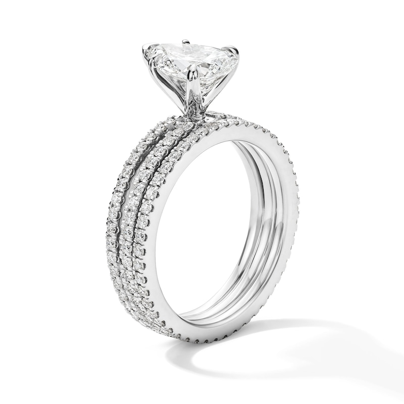 Main Image 5 of 3 CT. T.W. Pear-Shaped Certified Lab-Grown Diamond Bridal Set in 14K White Gold (F/VS2)