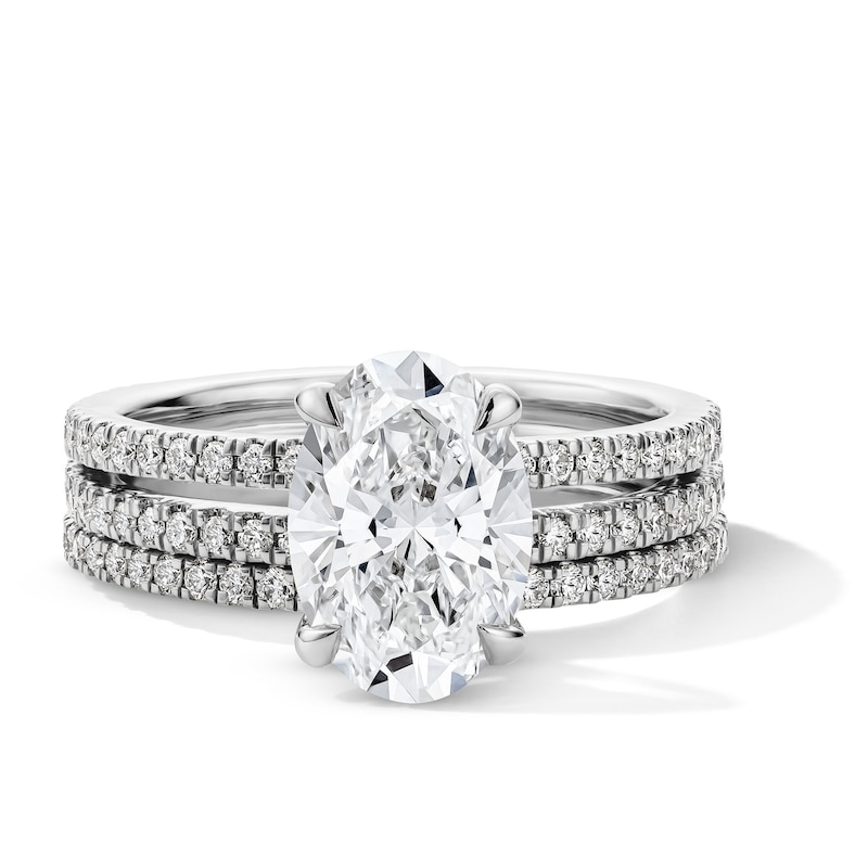 Main Image 1 of 3 CT. T.W. Oval Certified Lab-Grown Diamond Bridal Set in 14K White Gold (F/VS2)