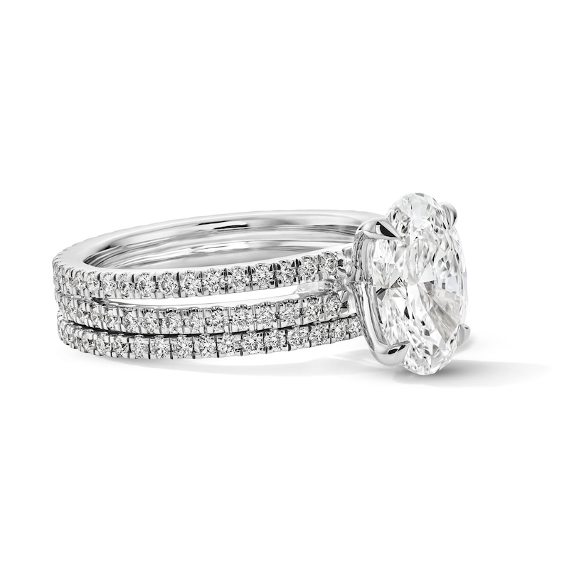 Main Image 4 of 3 CT. T.W. Oval Certified Lab-Grown Diamond Bridal Set in 14K White Gold (F/VS2)