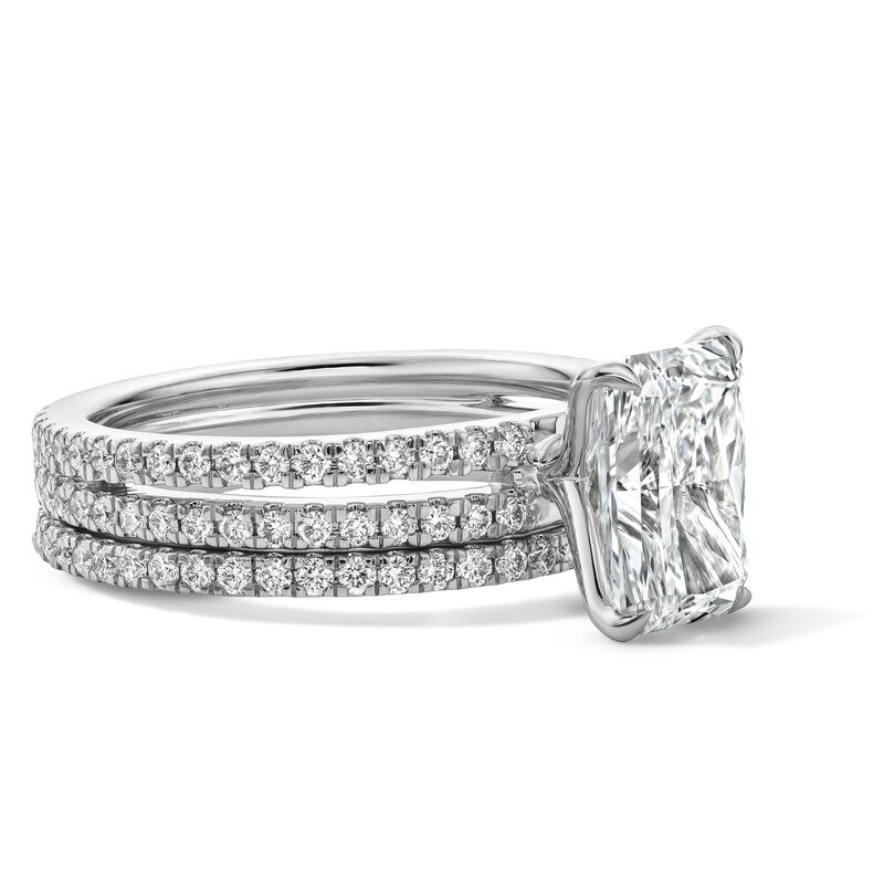 Main Image 4 of 3 CT. T.W. Radiant-Cut Certified Lab-Grown Diamond Bridal Set in 14K White Gold (F/VS2)