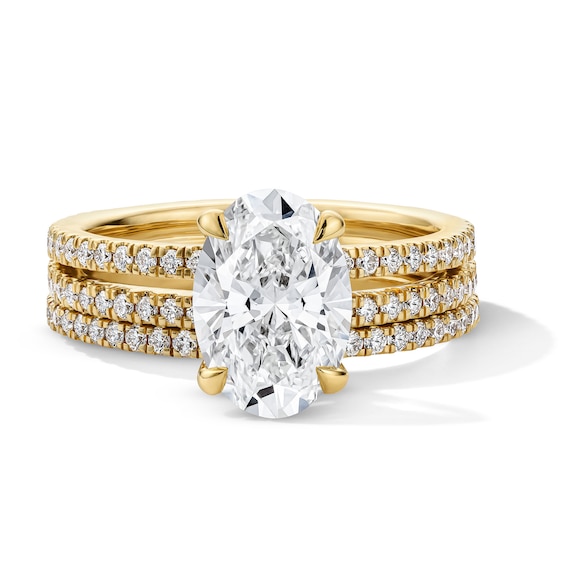 3 CT. T.w. Oval Certified Lab-Grown Diamond Bridal Set in 14K Gold (F/Vs2)