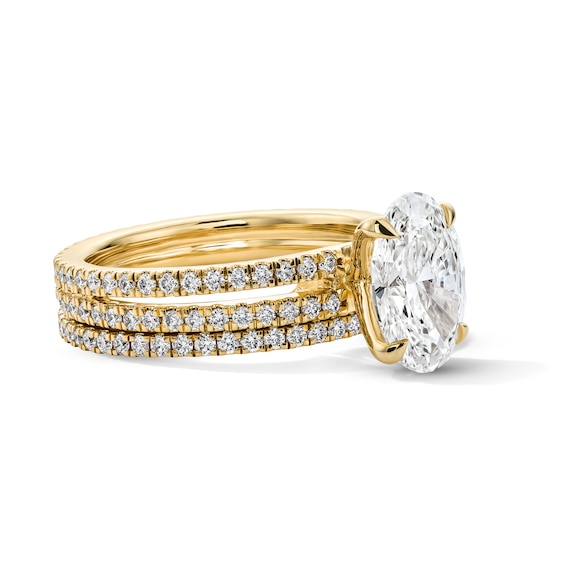 3 CT. T.w. Oval Certified Lab-Grown Diamond Bridal Set in 14K Gold (F/Vs2)