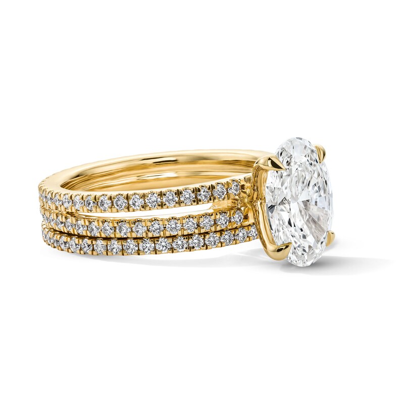 Main Image 4 of 3 CT. T.W. Oval Certified Lab-Grown Diamond Bridal Set in 14K Gold (F/VS2)