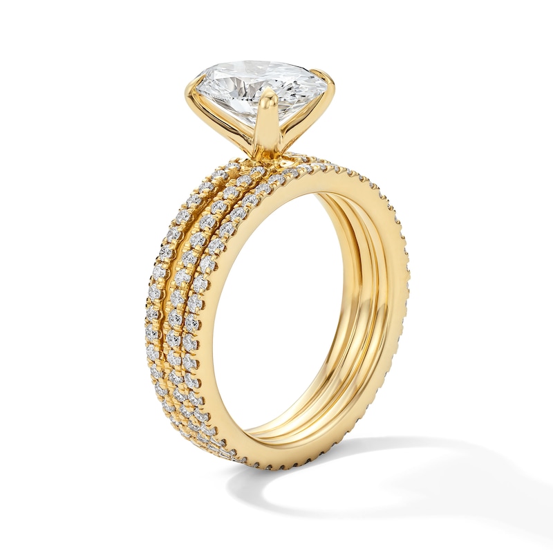 Main Image 5 of 3 CT. T.W. Oval Certified Lab-Grown Diamond Bridal Set in 14K Gold (F/VS2)