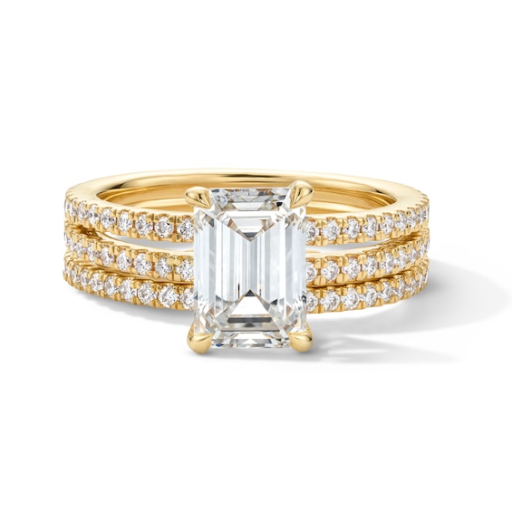 3 CT. T.w. Emerald-Cut Certified Lab-Grown Diamond Bridal Set in 14K Gold (F/Vs2)