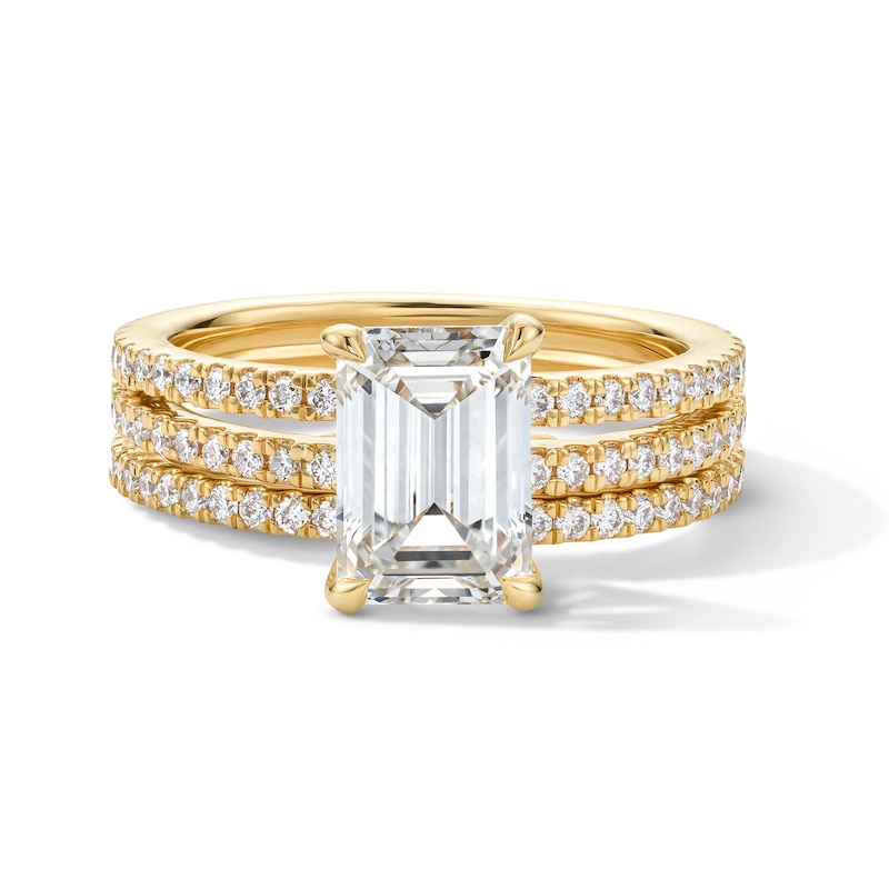 Main Image 1 of 3 CT. T.W. Emerald-Cut Certified Lab-Grown Diamond Bridal Set in 14K Gold (F/VS2)