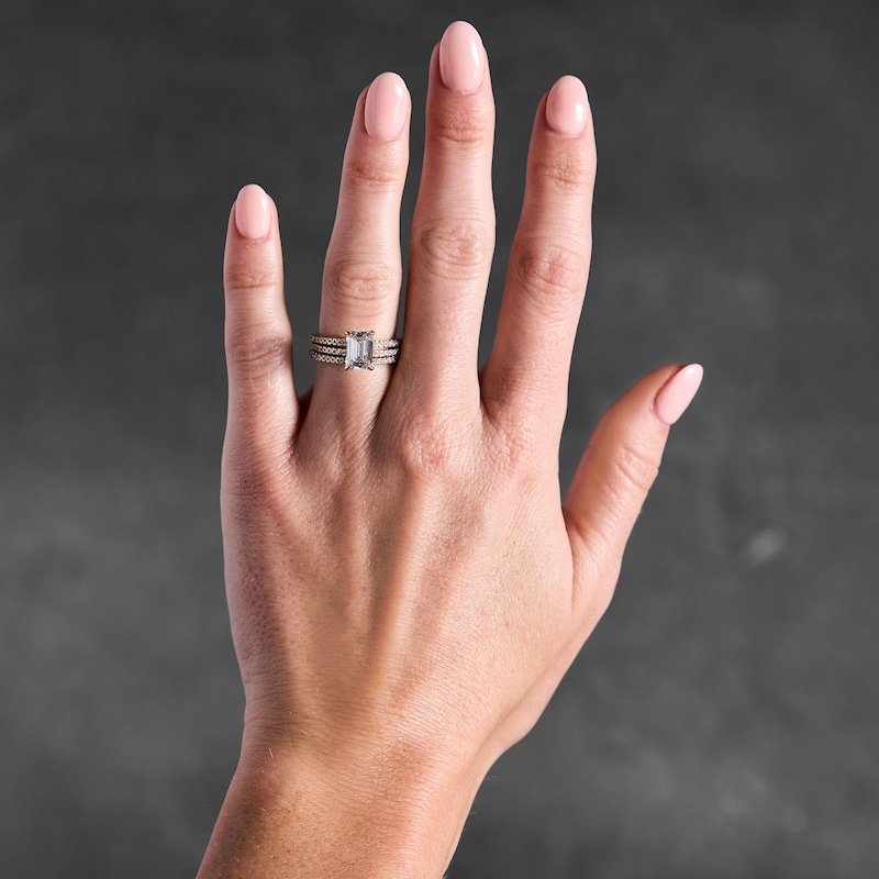 Main Image 2 of 3 CT. T.W. Emerald-Cut Certified Lab-Grown Diamond Bridal Set in 14K Gold (F/VS2)