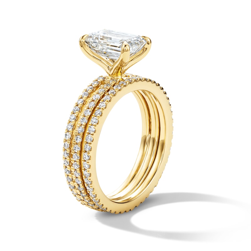 Main Image 5 of 3 CT. T.W. Emerald-Cut Certified Lab-Grown Diamond Bridal Set in 14K Gold (F/VS2)
