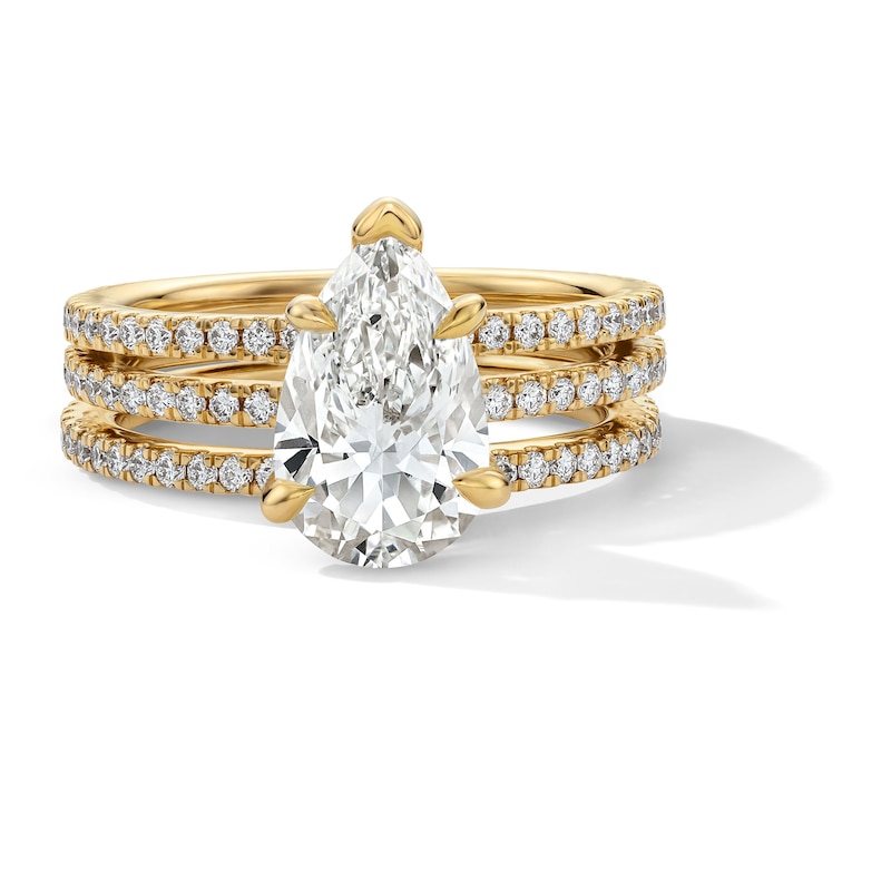 Main Image 1 of 3 CT. T.W. Pear-Shaped Certified Lab-Grown Diamond Bridal Set in 14K Gold (F/VS2)