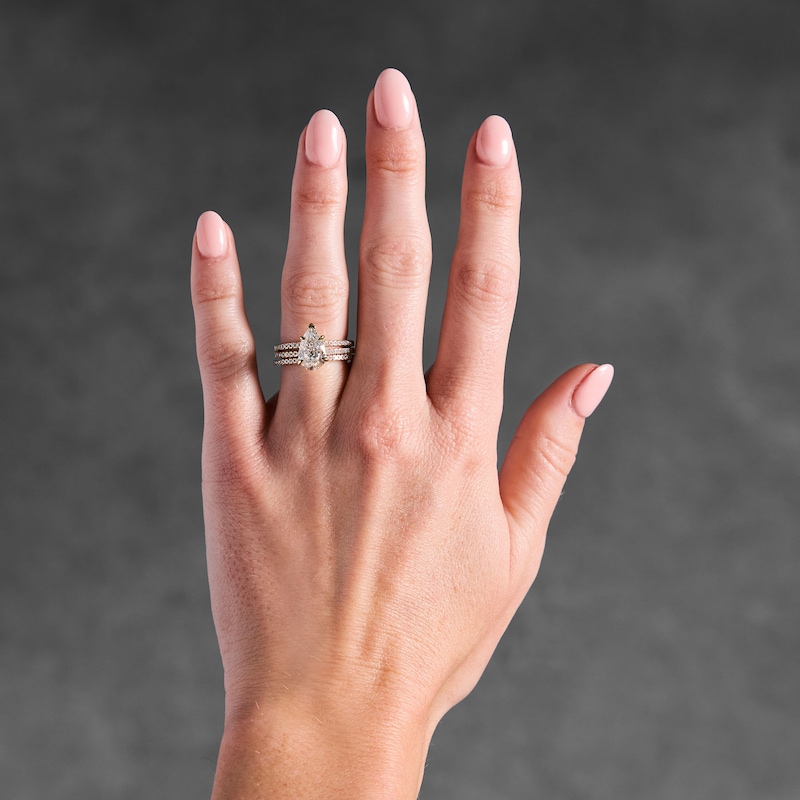 Main Image 2 of 3 CT. T.W. Pear-Shaped Certified Lab-Grown Diamond Bridal Set in 14K Gold (F/VS2)
