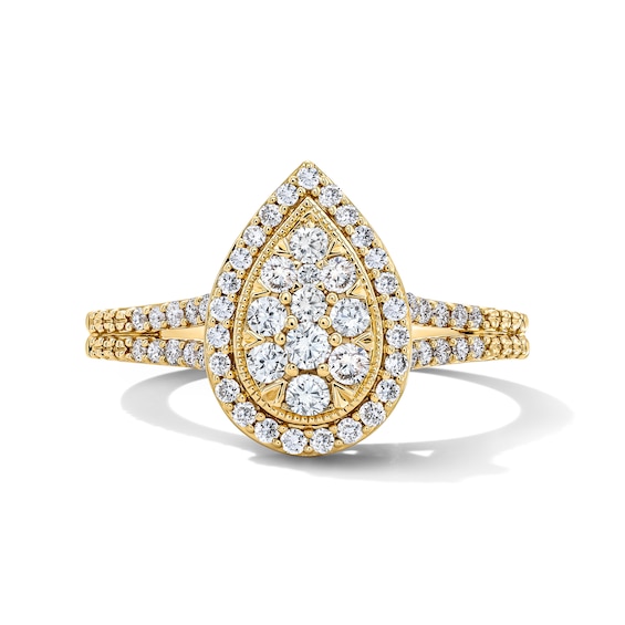 1/2 CT. T.w. Multi-Diamond Pear-Shaped Frame Split Shank Engagement Ring in 10K Gold