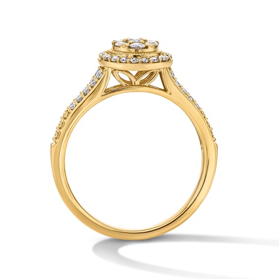 1/2 CT. T.w. Multi-Diamond Pear-Shaped Frame Split Shank Engagement Ring in 10K Gold