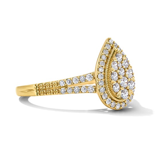 1/2 CT. T.w. Multi-Diamond Pear-Shaped Frame Split Shank Engagement Ring in 10K Gold