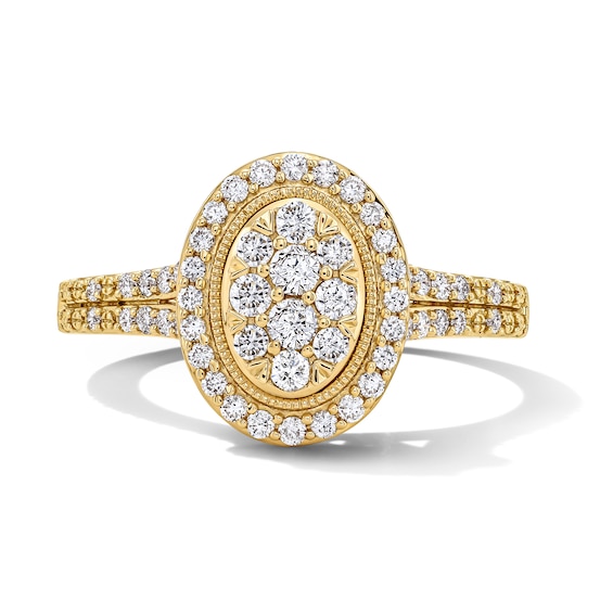 1/2 CT. T.w. Multi-Diamond Oval Frame Split Shank Engagement Ring in 10K Gold