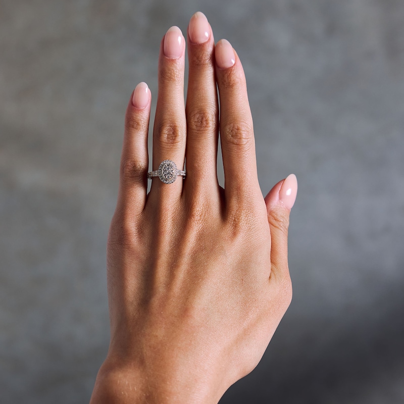 Main Image 2 of 1/2 CT. T.W. Multi-Diamond Oval Frame Split Shank Engagement Ring in 10K Gold