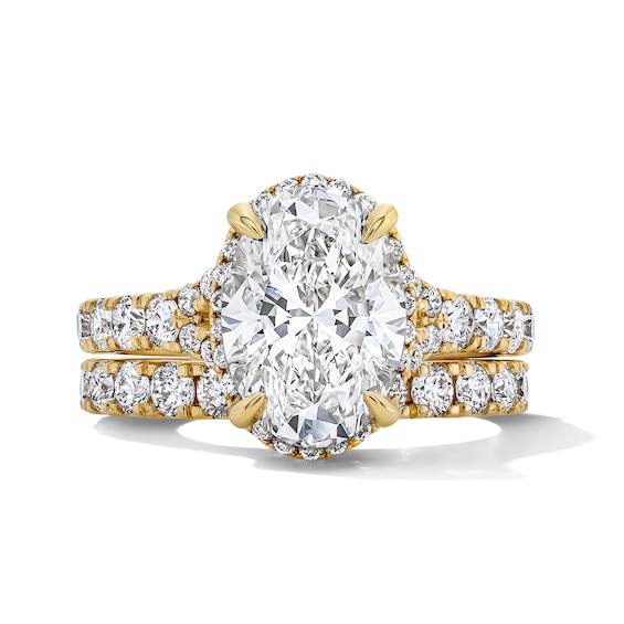 4-1/2 CT. T.w. Oval Certified Lab-Grown Diamond Frame Bridal Set in 14K Gold (F/Vs2)