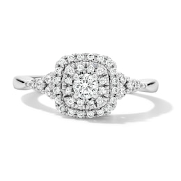 1/2 CT. T.W. Lab-Grown Diamond Cushion Frame Engagement Ring in 10K White Gold (F/S12)