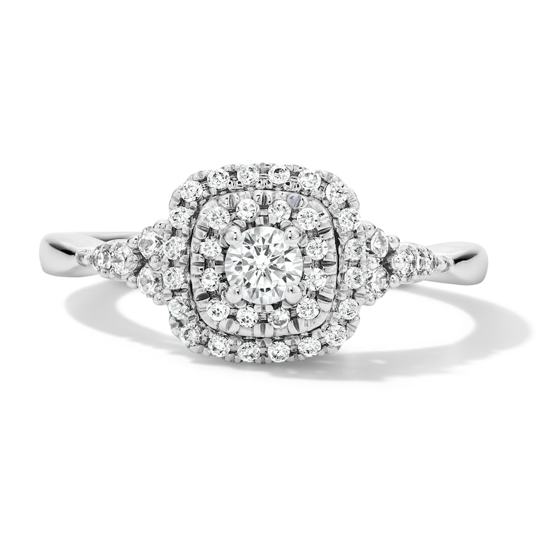 Main Image 1 of 1/2 CT. T.W. Lab-Grown Diamond Cushion Frame Engagement Ring in 10K White Gold (F/S12)