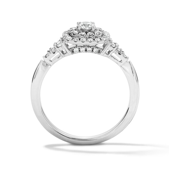 1/2 CT. T.w. Lab-Grown Diamond Cushion Frame Engagement Ring in 10K White Gold (F/S12)