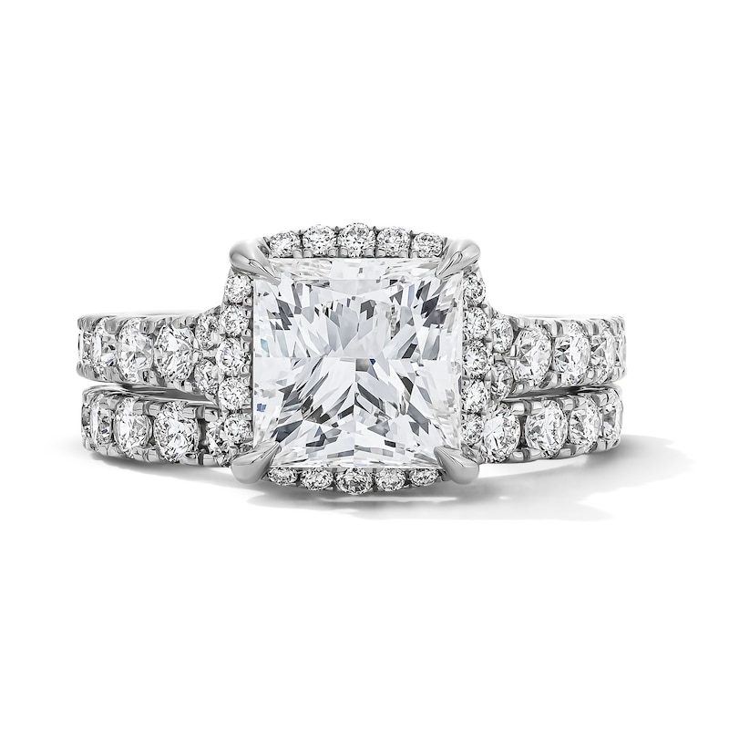 Main Image 1 of 4-1/2 CT. T.W. Princess-Cut Certified Lab-Grown Diamond Frame Bridal Set in 14K White Gold (F/VS2)