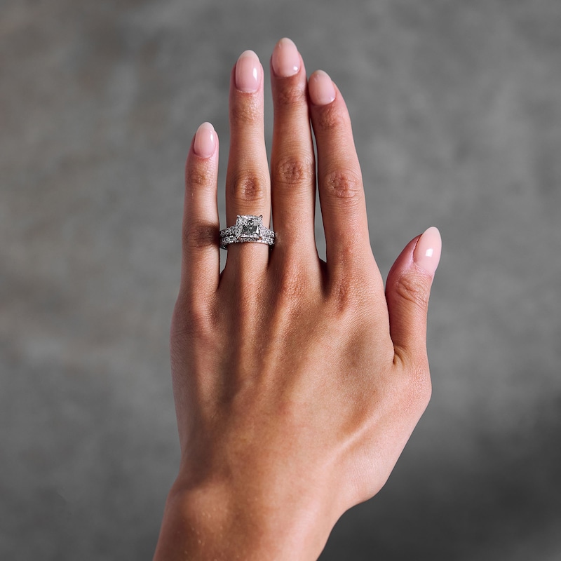 Main Image 2 of 4-1/2 CT. T.W. Princess-Cut Certified Lab-Grown Diamond Frame Bridal Set in 14K White Gold (F/VS2)