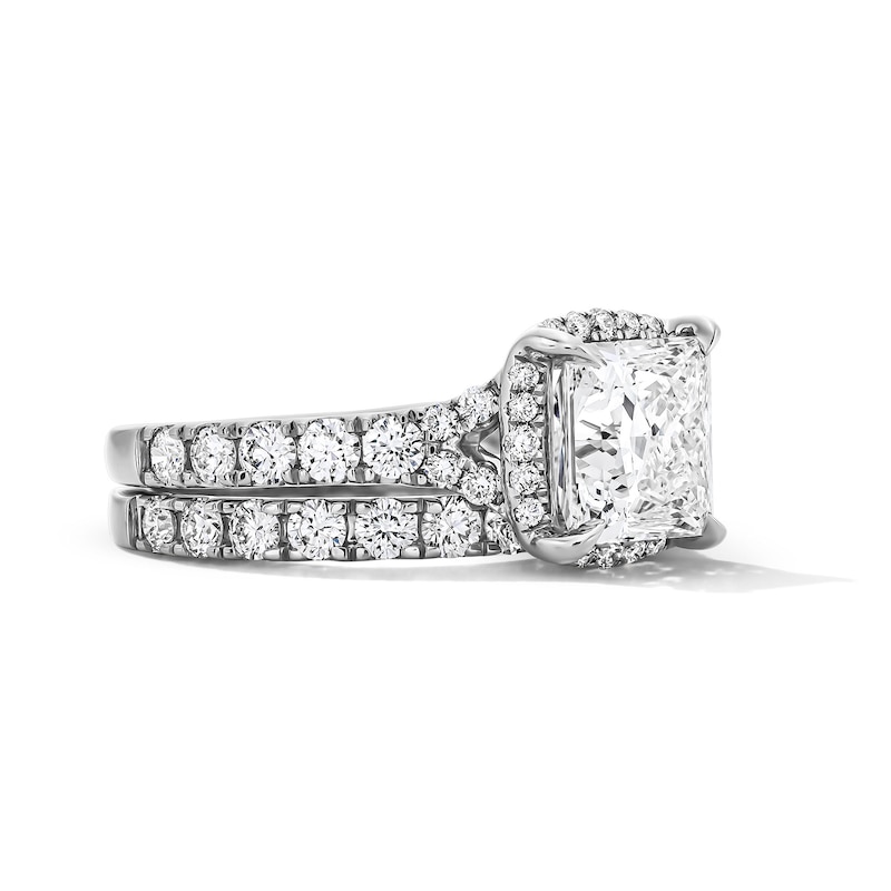 Main Image 4 of 4-1/2 CT. T.W. Princess-Cut Certified Lab-Grown Diamond Frame Bridal Set in 14K White Gold (F/VS2)