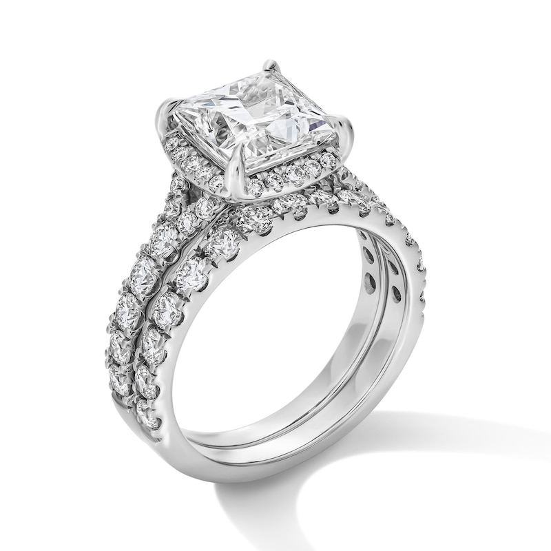 Main Image 5 of 4-1/2 CT. T.W. Princess-Cut Certified Lab-Grown Diamond Frame Bridal Set in 14K White Gold (F/VS2)