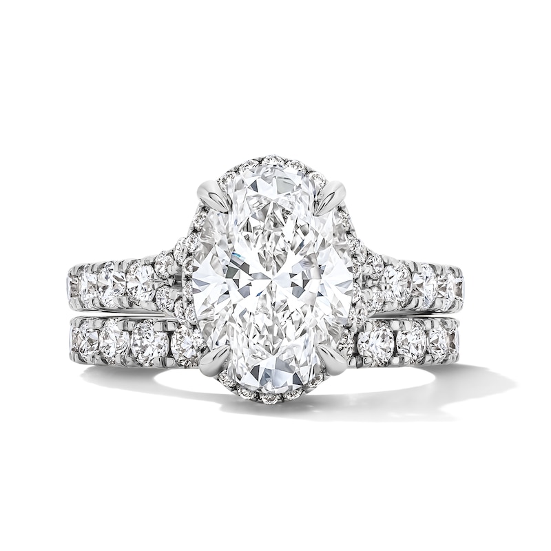 Main Image 1 of 4-1/2 CT. T.W. Oval Certified Lab-Grown Diamond Frame Bridal Set in 14K White Gold (F/VS2)