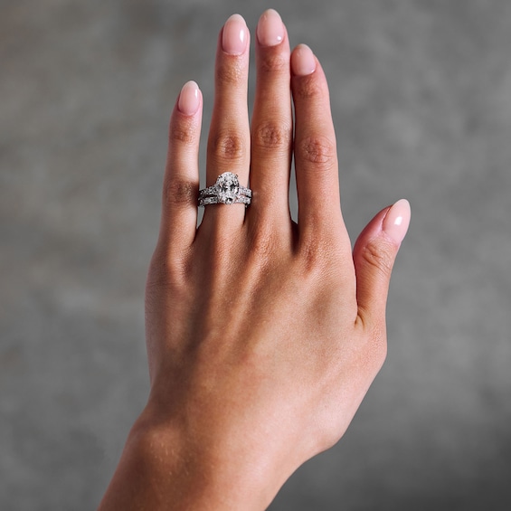 4-1/2 CT. T.w. Oval Certified Lab-Grown Diamond Frame Bridal Set in 14K White Gold (F/Vs2)