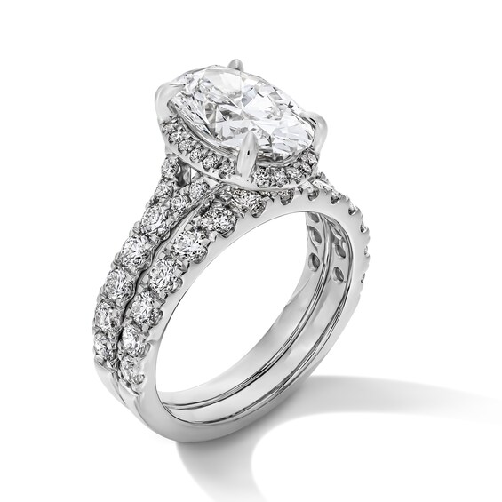 4-1/2 CT. T.w. Oval Certified Lab-Grown Diamond Frame Bridal Set in 14K White Gold (F/Vs2)