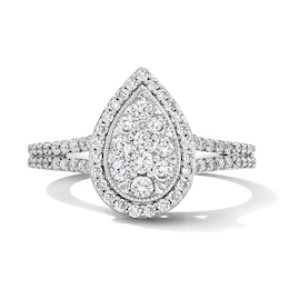 1/2 CT. T.W. Multi-Diamond Pear-Shaped Frame Split Shank Engagement Ring in 10K White Gold