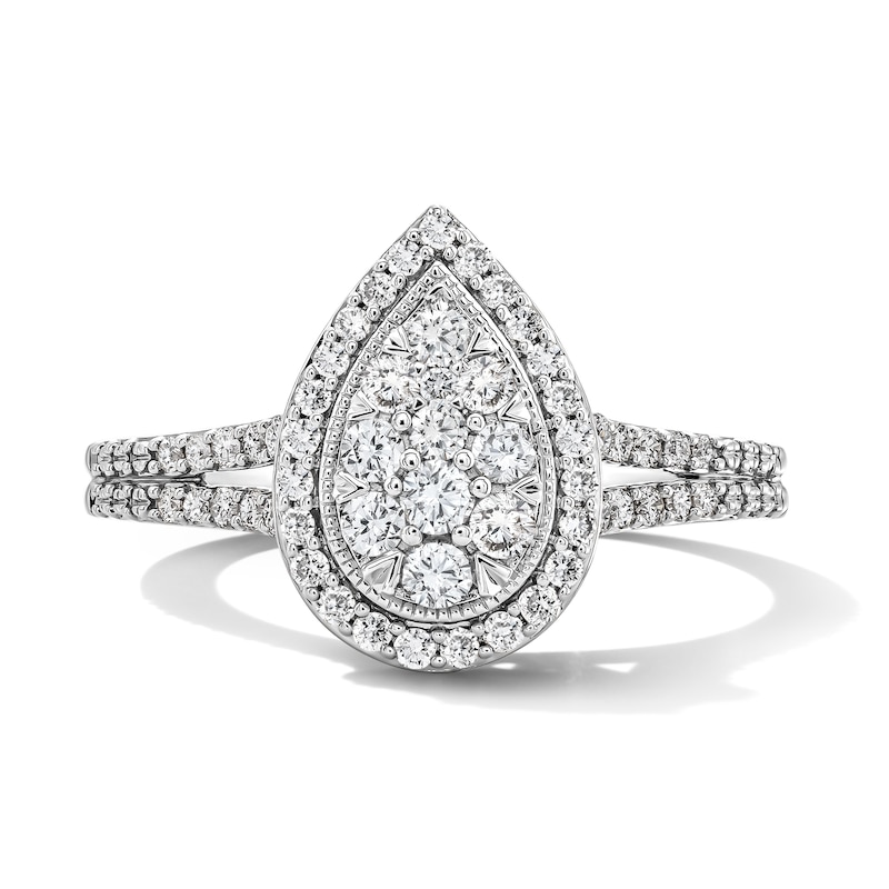 Main Image 1 of 1/2 CT. T.W. Multi-Diamond Pear-Shaped Frame Split Shank Engagement Ring in 10K White Gold