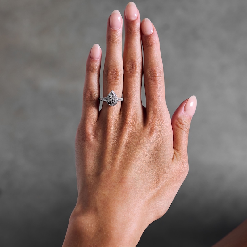 Main Image 2 of 1/2 CT. T.W. Multi-Diamond Pear-Shaped Frame Split Shank Engagement Ring in 10K White Gold