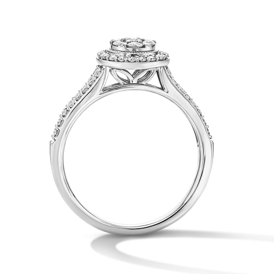 1/2 CT. T.w. Multi-Diamond Pear-Shaped Frame Split Shank Engagement Ring in 10K White Gold