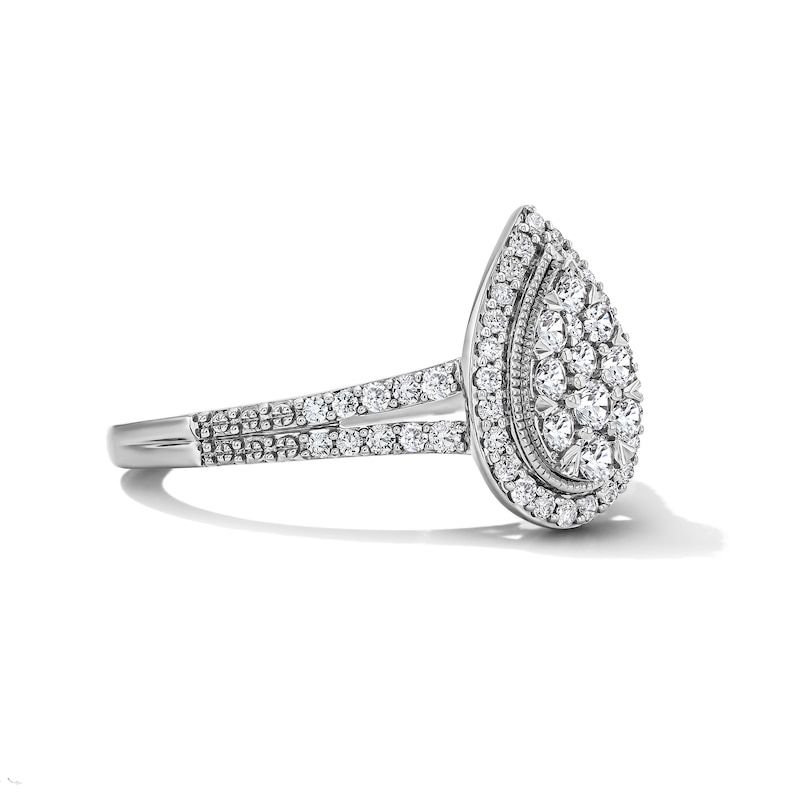 Main Image 4 of 1/2 CT. T.W. Multi-Diamond Pear-Shaped Frame Split Shank Engagement Ring in 10K White Gold