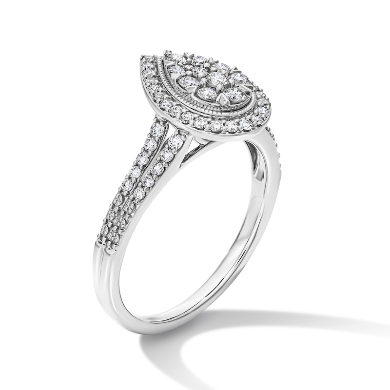 Main Image 5 of 1/2 CT. T.W. Multi-Diamond Pear-Shaped Frame Split Shank Engagement Ring in 10K White Gold