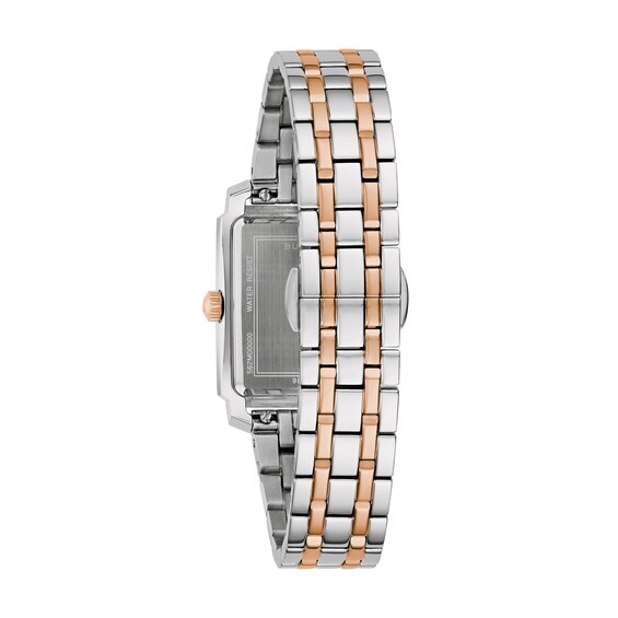 Ladies’ Bulova Two-Tone IP Stainless Steel Analog Watch with White Dial (Model: 98L328)