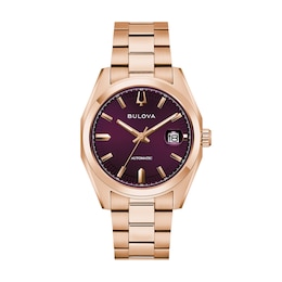Men’s Bulova Rose-Tone IP Automatic Watch with Purple Dial (Model: 97B234)
