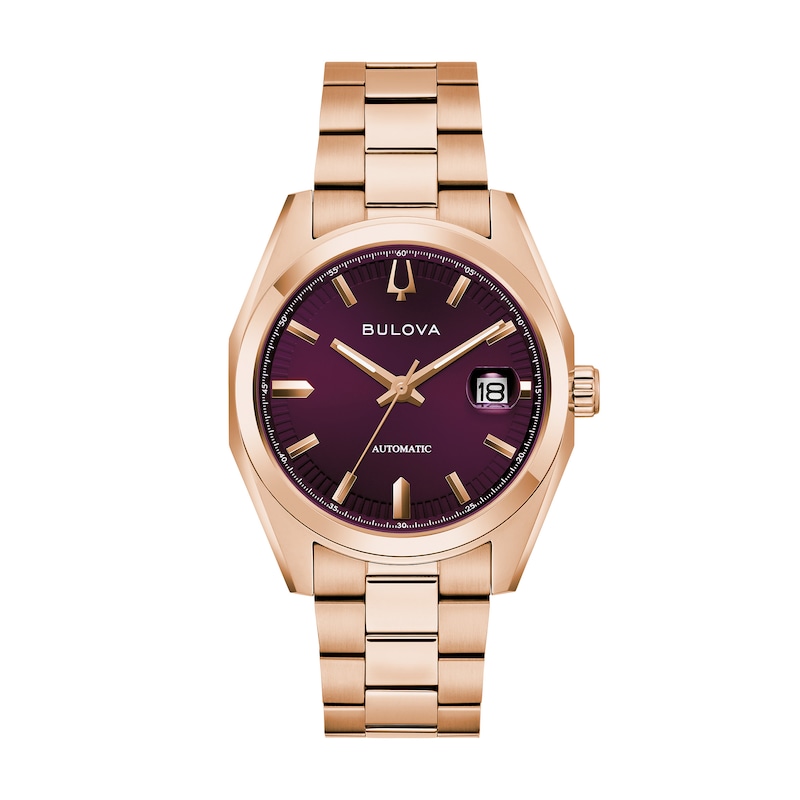 Main Image 1 of Men’s Bulova Rose-Tone IP Automatic Watch with Purple Dial (Model: 97B234)
