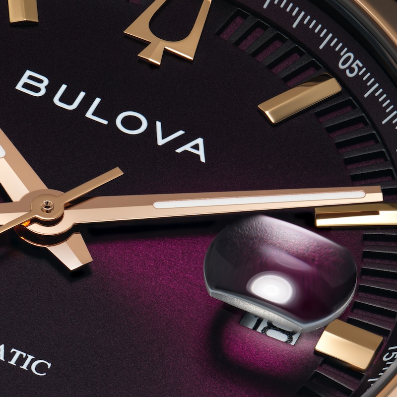Main Image 4 of Men’s Bulova Rose-Tone IP Automatic Watch with Purple Dial (Model: 97B234)