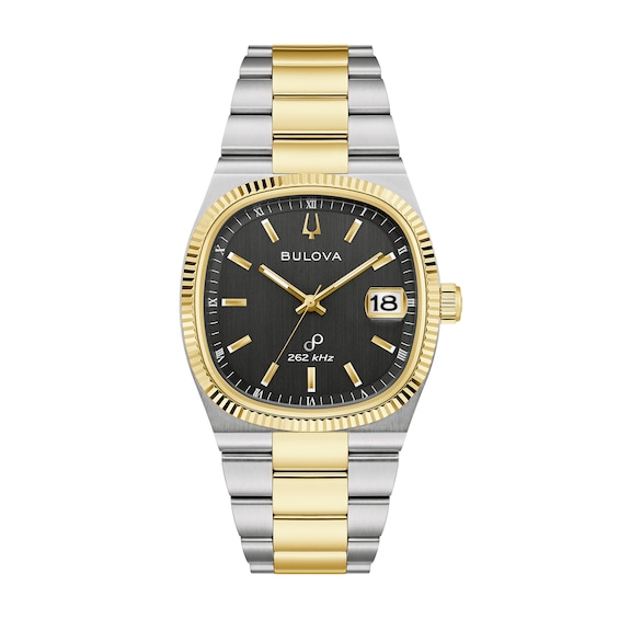 Menâs Bulova Super Seville Two-Tone Analog Watch with Black Cushion Dial (Model: 98B458)