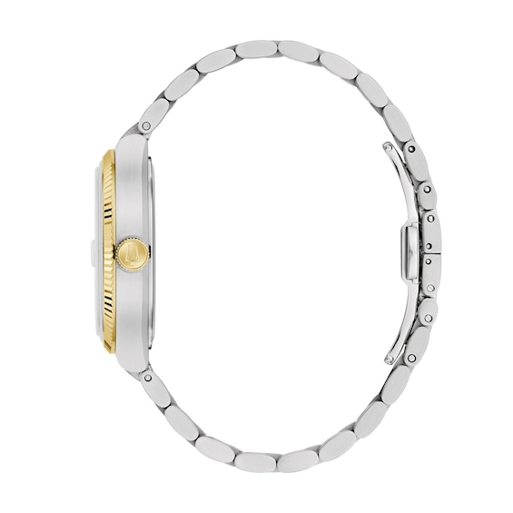Menâs Bulova Super Seville Two-Tone Analog Watch with Black Cushion Dial (Model: 98B458)
